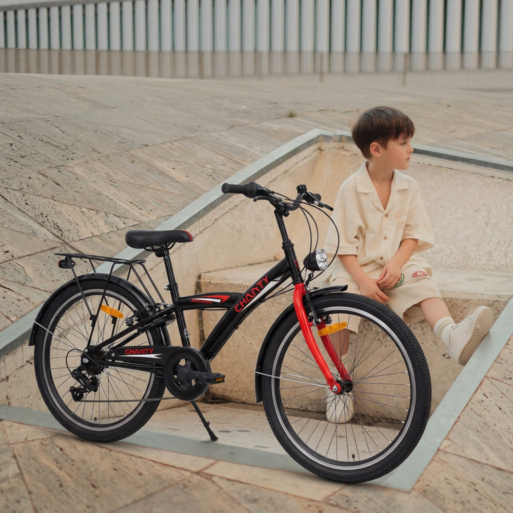 Bicicleta infantil Chanty de 24" – Niño – Negra/Roja – 7 marchas